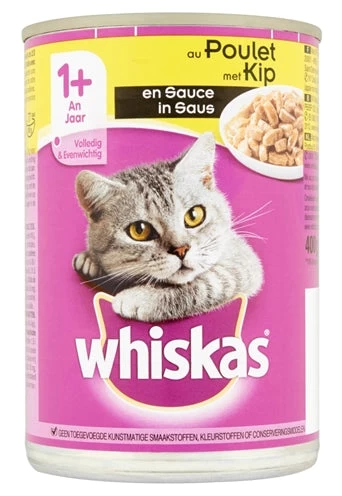 Whiskas Blik Adult Brokjes In Saus Kip 12X400 GR 1 Whiskas Blik Adult Brokjes In Saus Kip 12X400 GR
