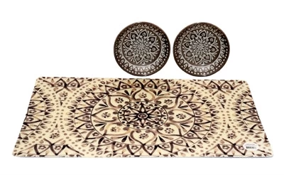 Tarhong Boho Set Kat 2 Voerbakken Taupe / Placemat Boho 13 CM 180 ML / 49X29 CM 1 Tarhong Boho Set Kat 2 Voerbakken Taupe / Placemat Boho 13 CM 180 ML / 49X29 CM