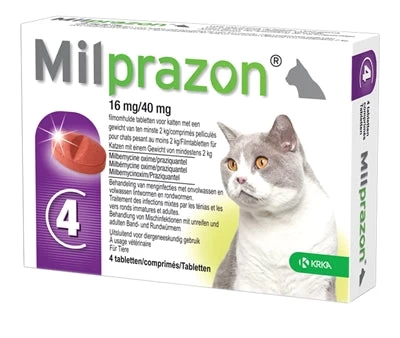 Krka Milprazon Ontwormingstabletten Kat >2 KG 16 MG/40 MG 4 TBL 1 Krka Milprazon Ontwormingstabletten Kat >2 KG 16 MG/40 MG 4 TBL