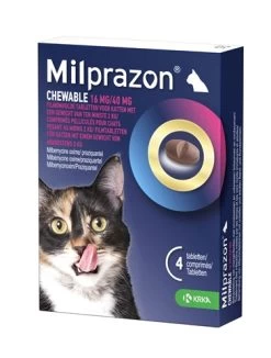 Krka Milprazon Kauwtabletten Ontwormingstabletten Kat >2 KG 16 MG/40 MG 4 TBL