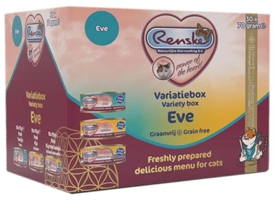 Renske Vers Pate Kat Variatiebox Eve Kip / Kip En Konijn / Tonijn GRAANVRIJ 30X70 GR 1 Renske Vers Pate Kat Variatiebox Eve Kip / Kip En Konijn / Tonijn GRAANVRIJ 30X70 GR