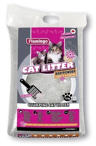 Flamingo Kattenbakvulling Met Babypoeder Geur 15 KG 1 Flamingo Kattenbakvulling Met Babypoeder Geur 15 KG