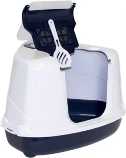 Moderna Hoek Kattenbak Flip Donkerblauw/Wit 56X45X39 CM